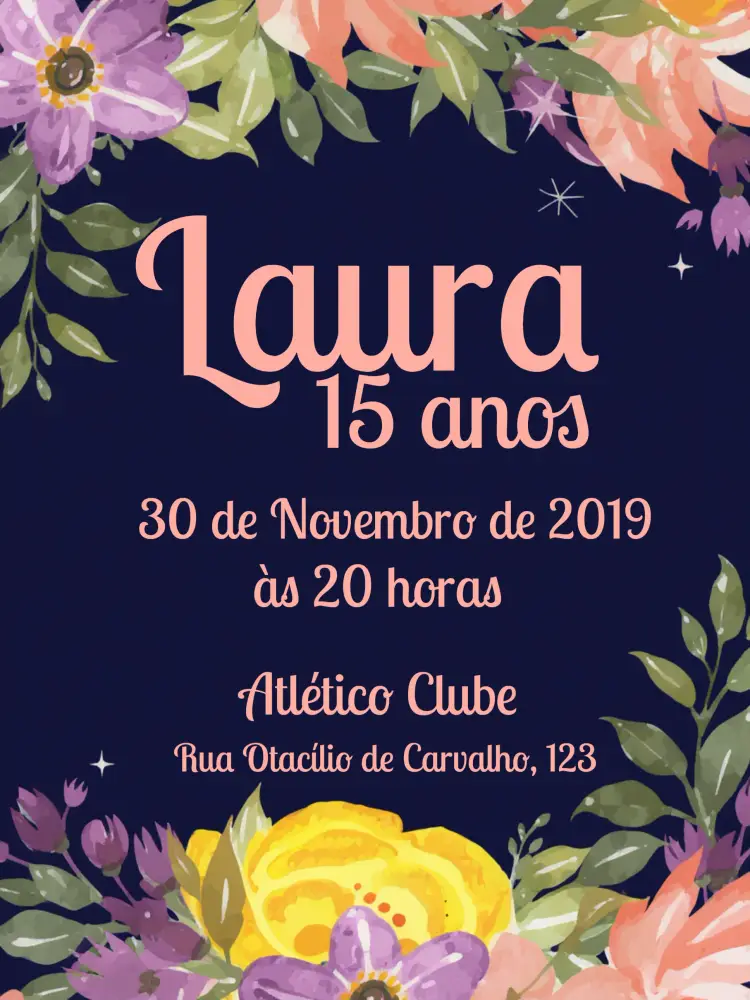 Convite 15 Anos Floral