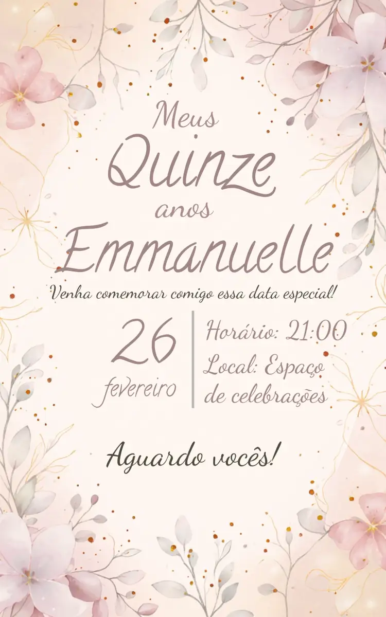 Convite 15 Anos Floral – tema 15 anos floral, elegante, colorido, romântico, vintage, moderno