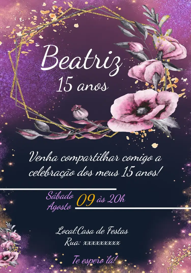 Convite 15 Anos Floral Adulto – tema 15 anos floral, elegante, colorido, moderno, adulto