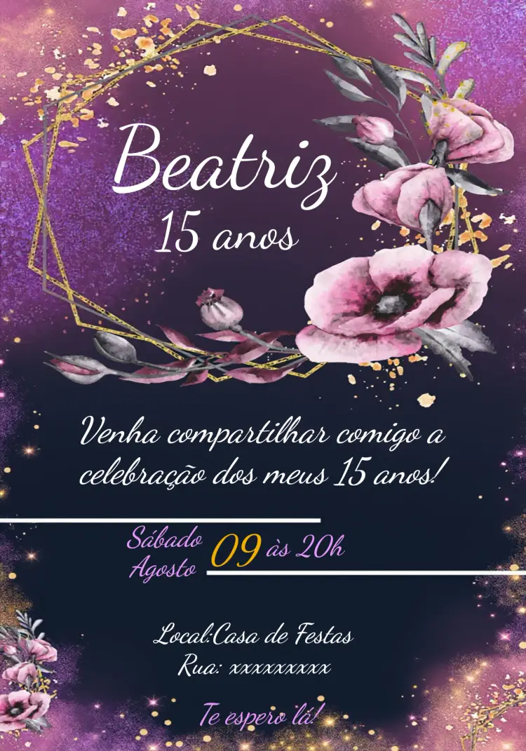 Convite 15 Anos Floral Adulto