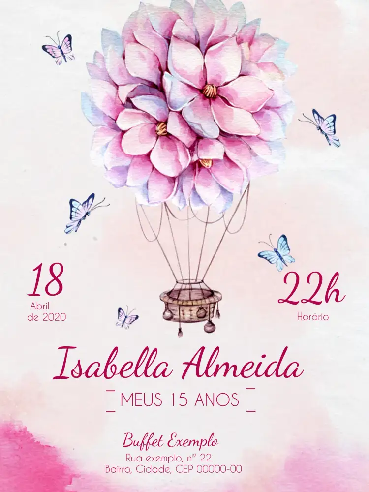 Convite 15 Anos Floral Aquarela – tema 15 anos floral, aquarela, rosa, romântico, moderno, elegante
