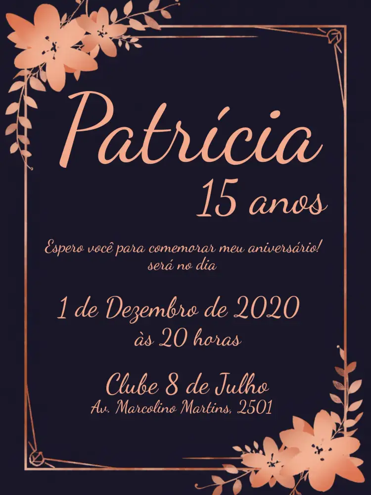 Convite 15 Anos Floral- Azul E Rosê Flores – tema 15 anos floral, romântico, elegante, moderno, suave, pastel