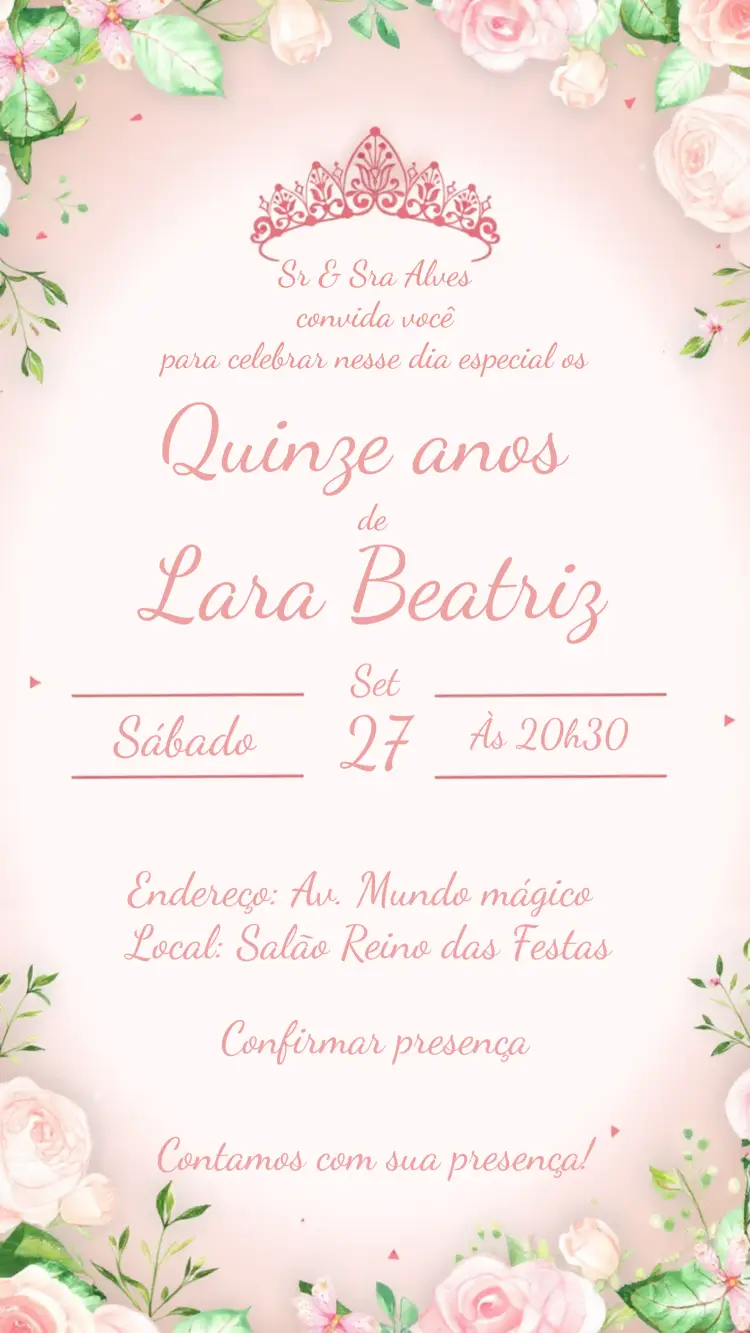 Convite 15 Anos Floral Borboletas editável e personalizável