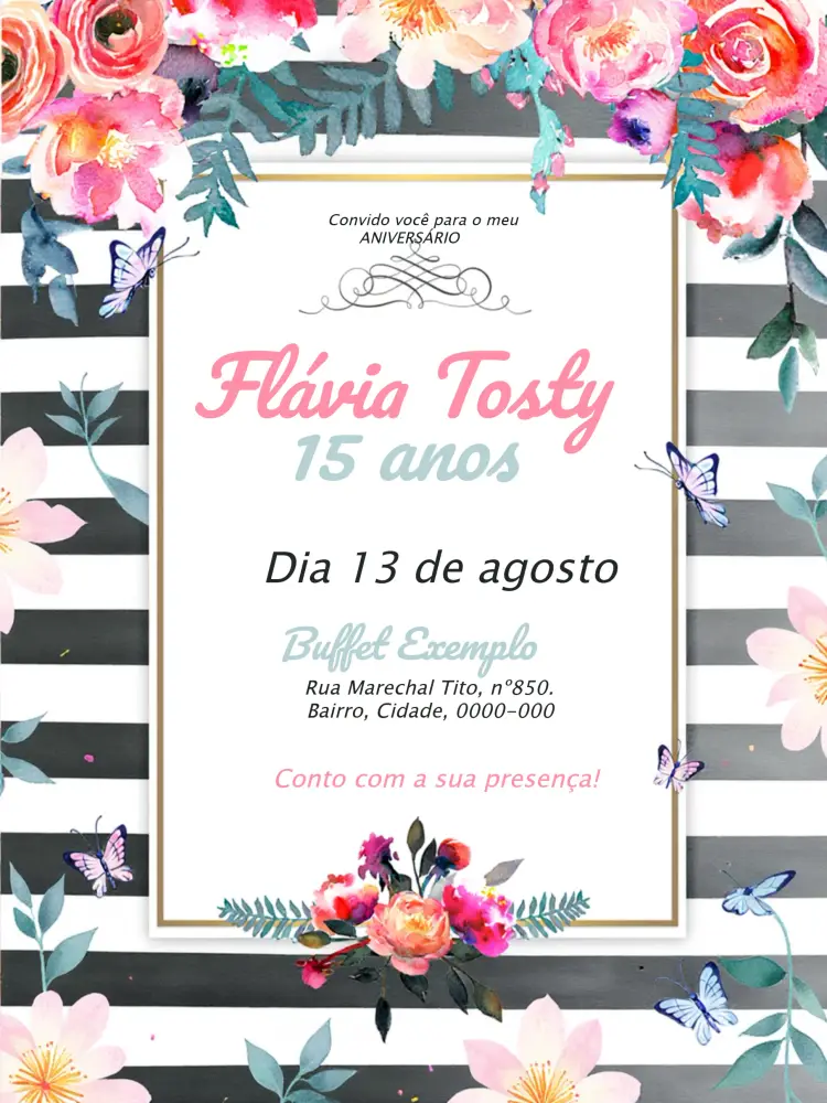 Convite 15 Anos Floral Branco