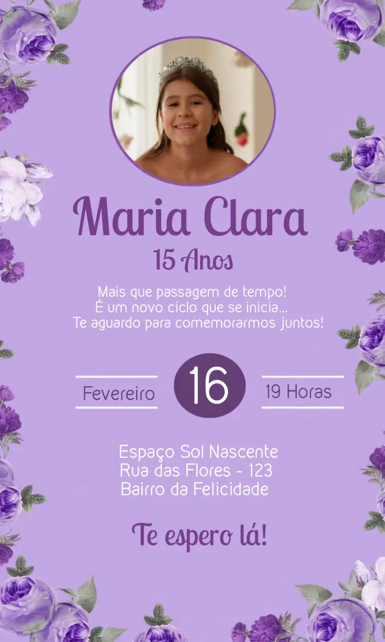Convite 15 Anos Floral Com Foto