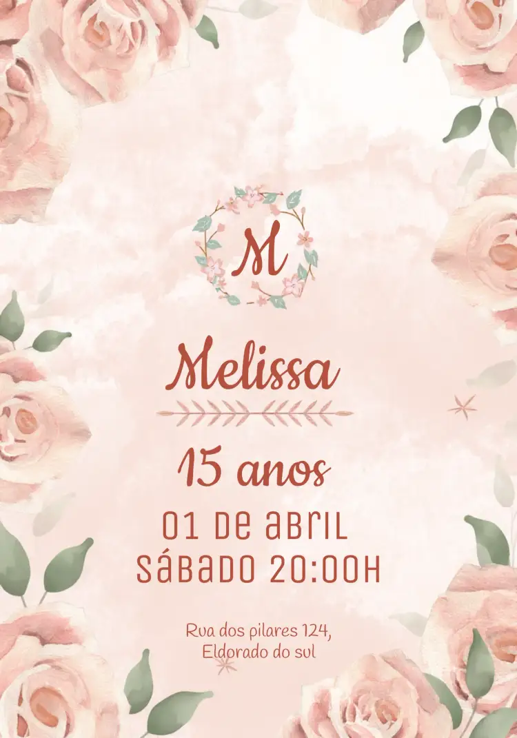 Convite 15 Anos Floral Flores – tema 15 anos floral, romântico, vibrante, elegante, moderno