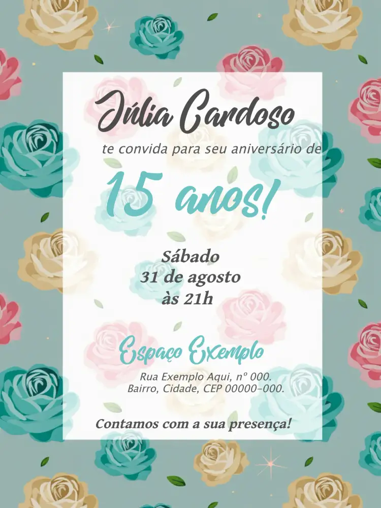 Convite 15 Anos Floral Florido – tema 15 anos floral, colorido, delicado, romântico, moderno