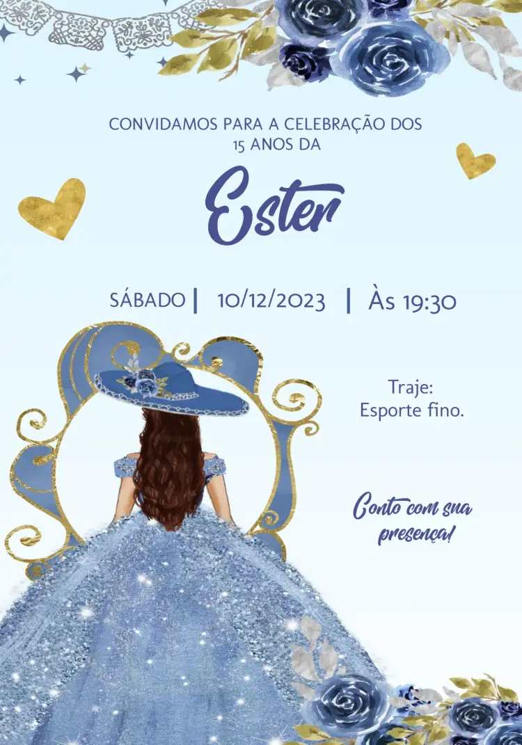 Convite 15 Anos Floral Glitter