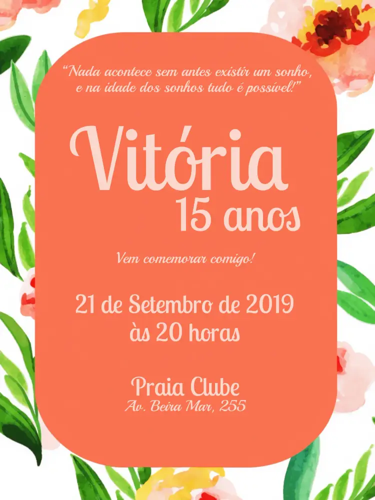 Convite 15 Anos Floral - Laranja Festa
