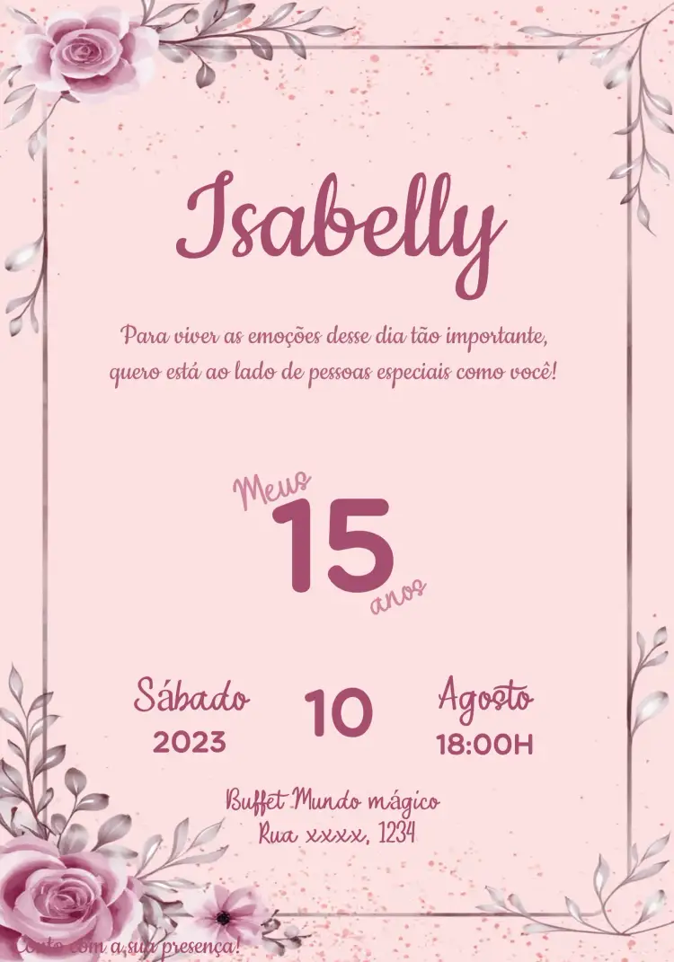 Convite 15 Anos Floral Marrom – tema 15 anos floral, elegante, moderno, vintage, romântico