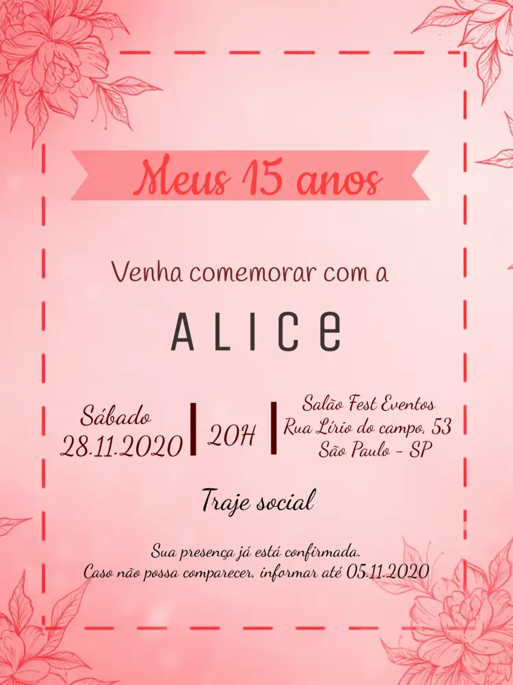 Convite 15 Anos Floral Menina