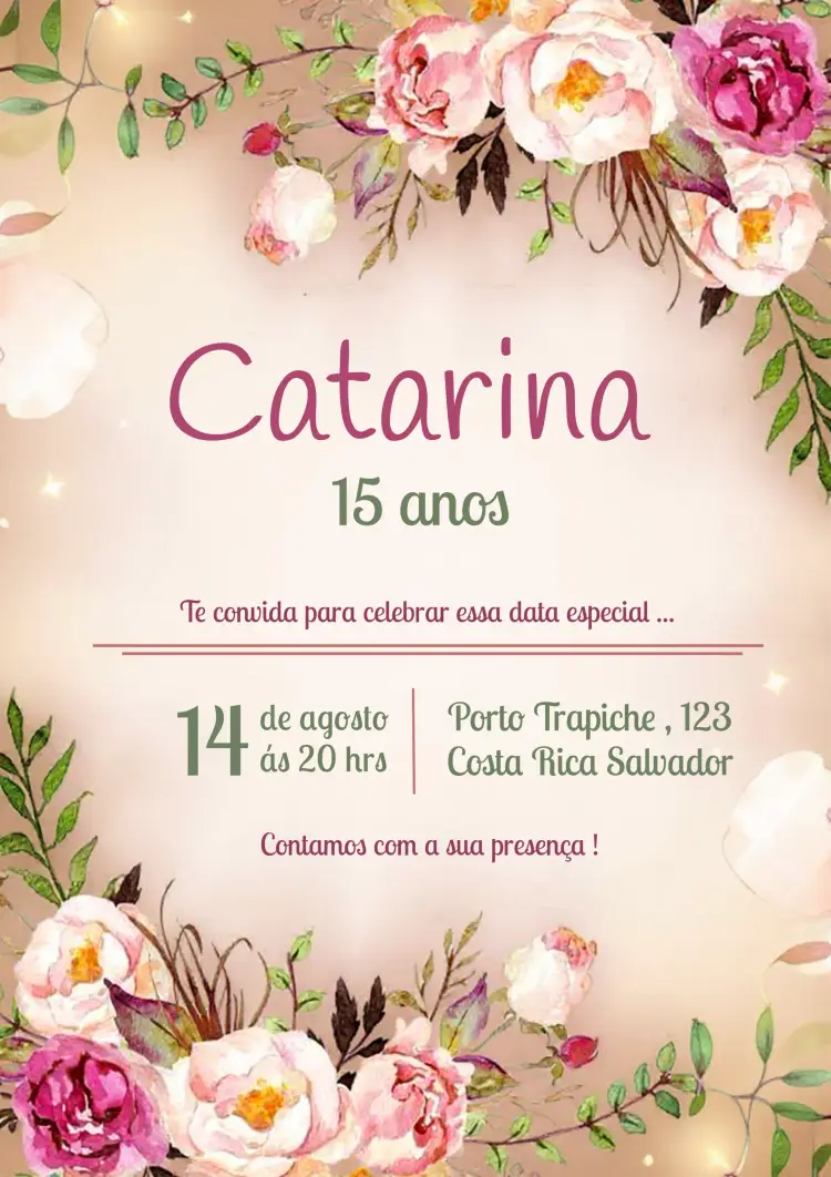 Convite 15 Anos Floral Minimalista