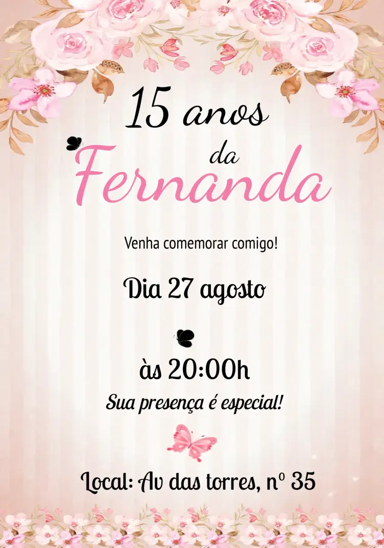 Convite 15 Anos Floral Preto