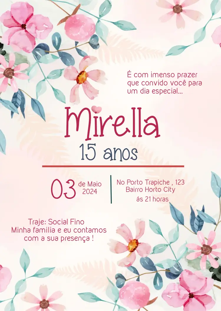 Convite 15 Anos Floral Quinze