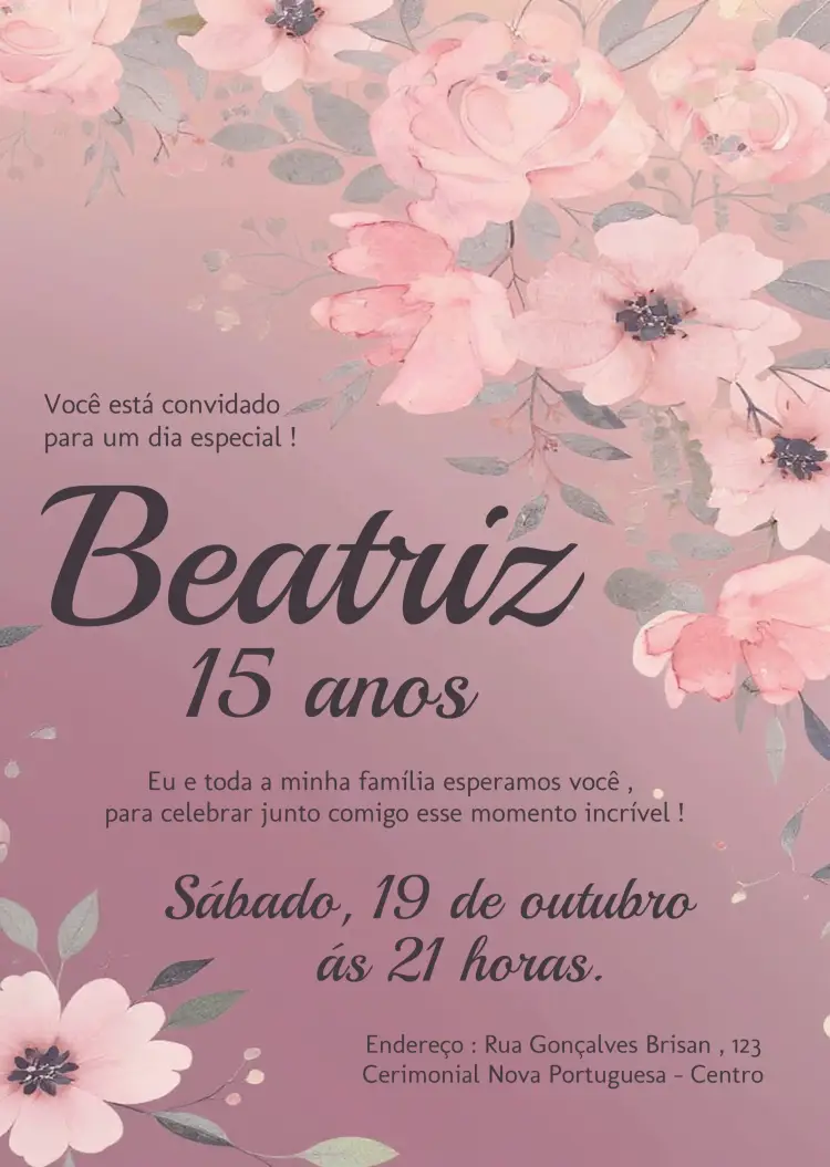 Convite 15 Anos Floral Quinze