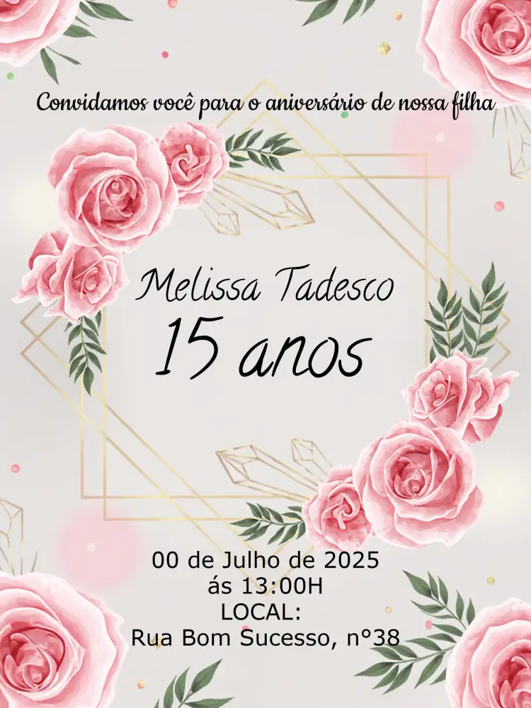 Convite 15 Anos Floral Rosa