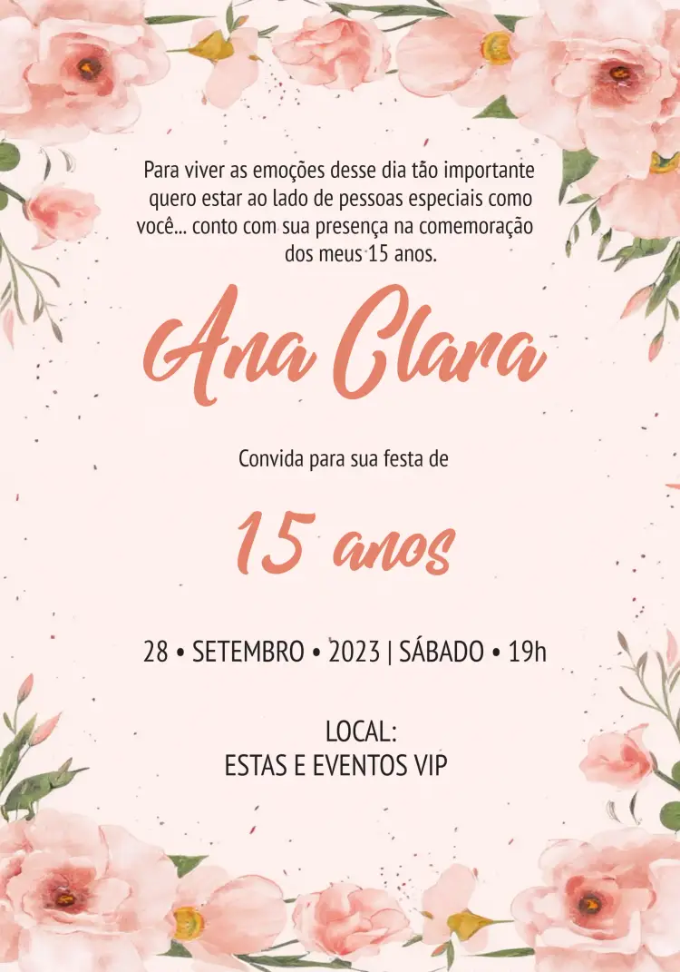 Convite 15 Anos Floral Rosa