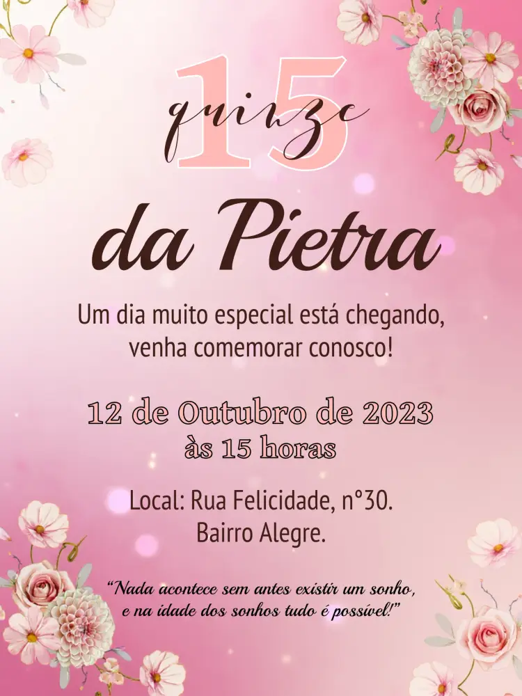 Convite 15 Anos Floral Rosa