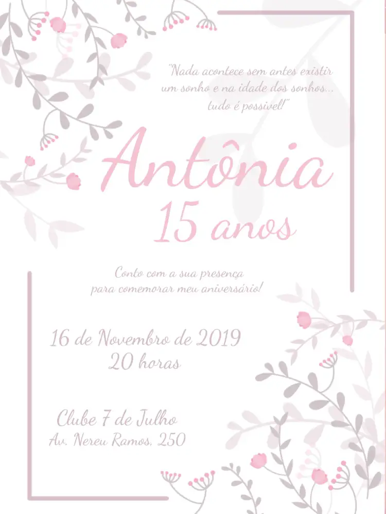 Convite 15 Anos Floral - Rosa E Branco Banco – tema 15 anos floral, delicado, rosa, branco, elegante