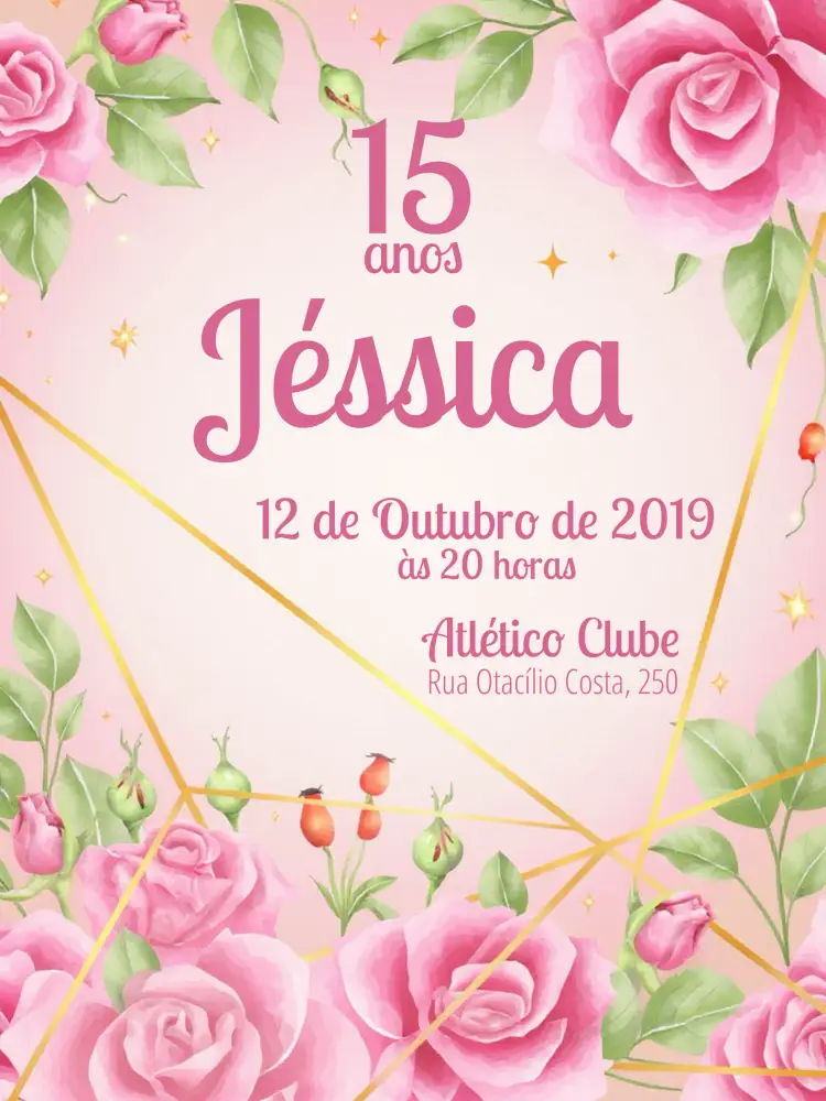 Convite 15 Anos - Floral Rosa E Branco Dourado
