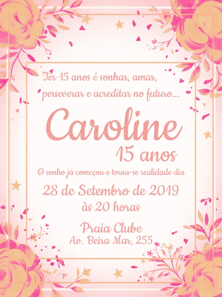 Convite 15 Anos Floral - Rosa E Branco Flores – tema 15 anos floral, romântico, elegante, suave, moderno