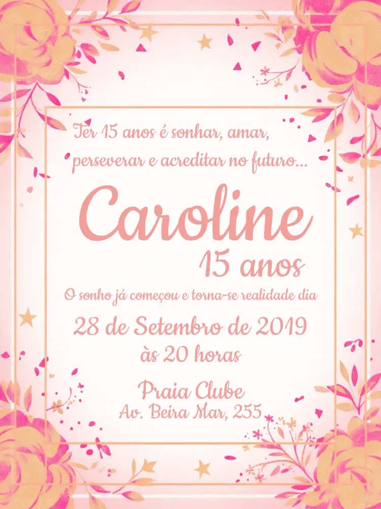 Convite 15 Anos Floral - Rosa E Branco Flores