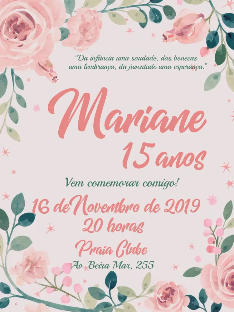 Convite 15 Anos Floral - Rosa Elegante