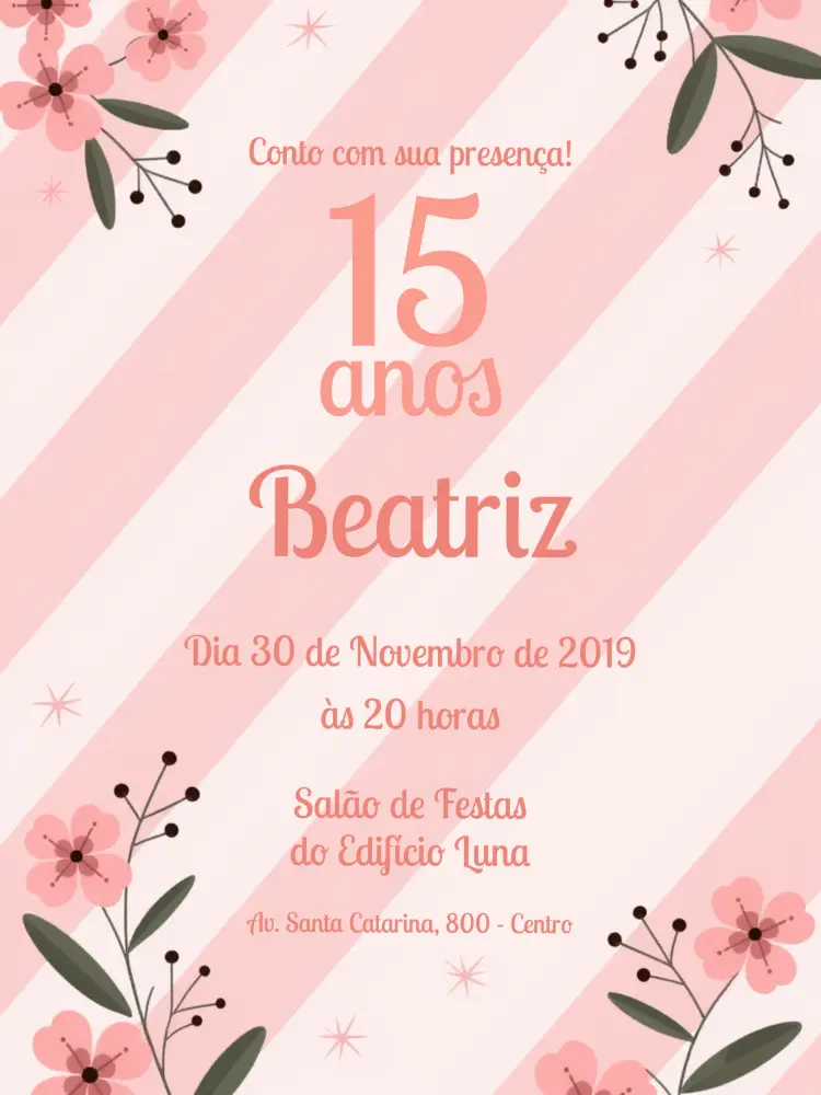Convite 15 Anos Floral - Rosa Flore