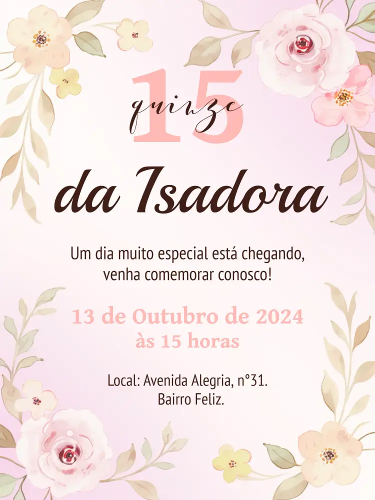 Convite 15 Anos Floral Rosa Meus