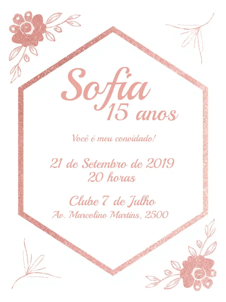 Convite 15 Anos Floral - Rosê E Glitter Gold