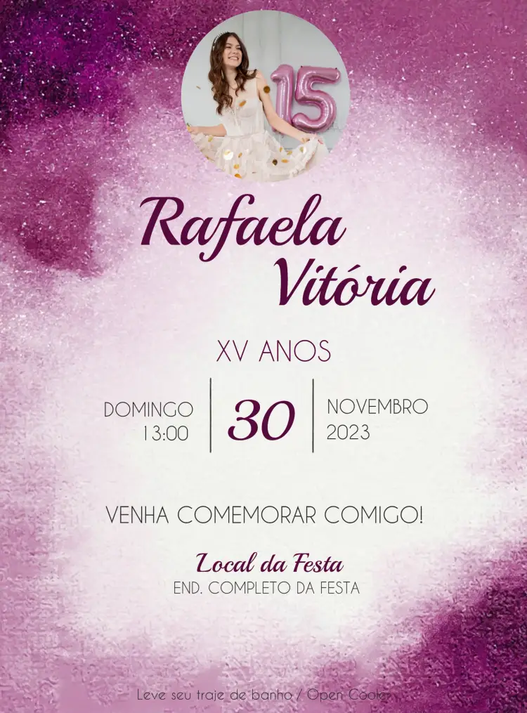 Convite 15 Anos Glitter Com Foto Aquarela