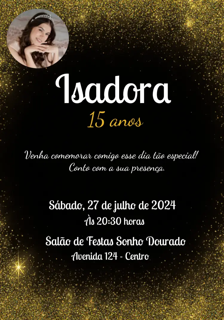 Convite 15 Anos Glitter Com Foto Menina