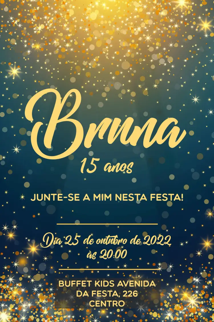 Convite 15 Anos Glitter Dourado