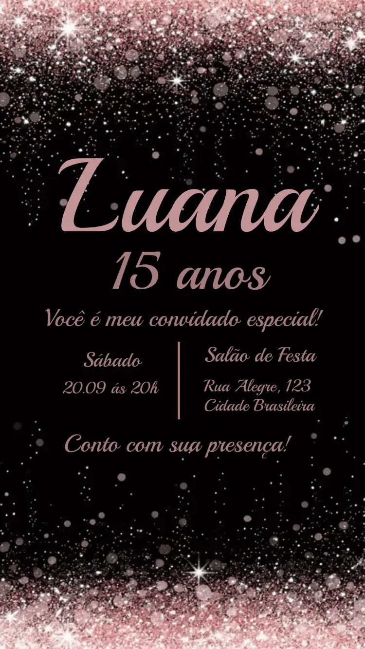 Convite 15 Anos Glitter Dourado