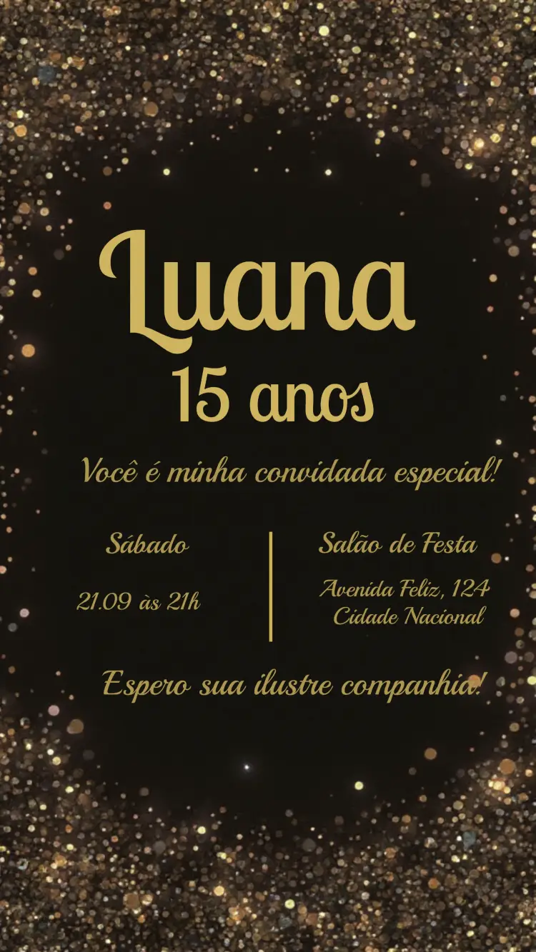 Convite 15 Anos Glitter Elegante editável e personalizável