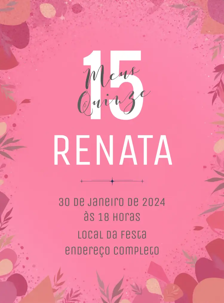 Convite 15 Anos Glitter Menina – tema 15 anos minimalista, brilho, rosa, moderno, elegante