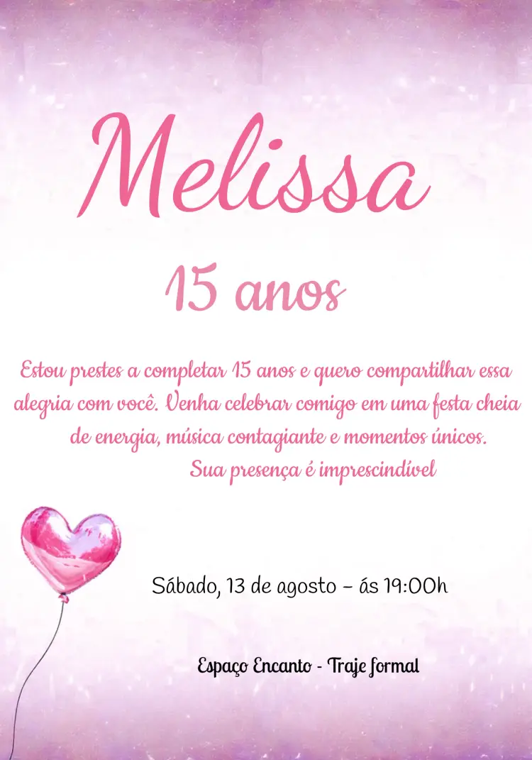 Convite 15 Anos Glitter Moderno