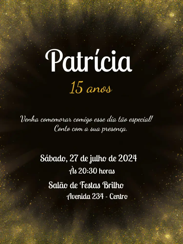 Convite 15 Anos Glitter Preto