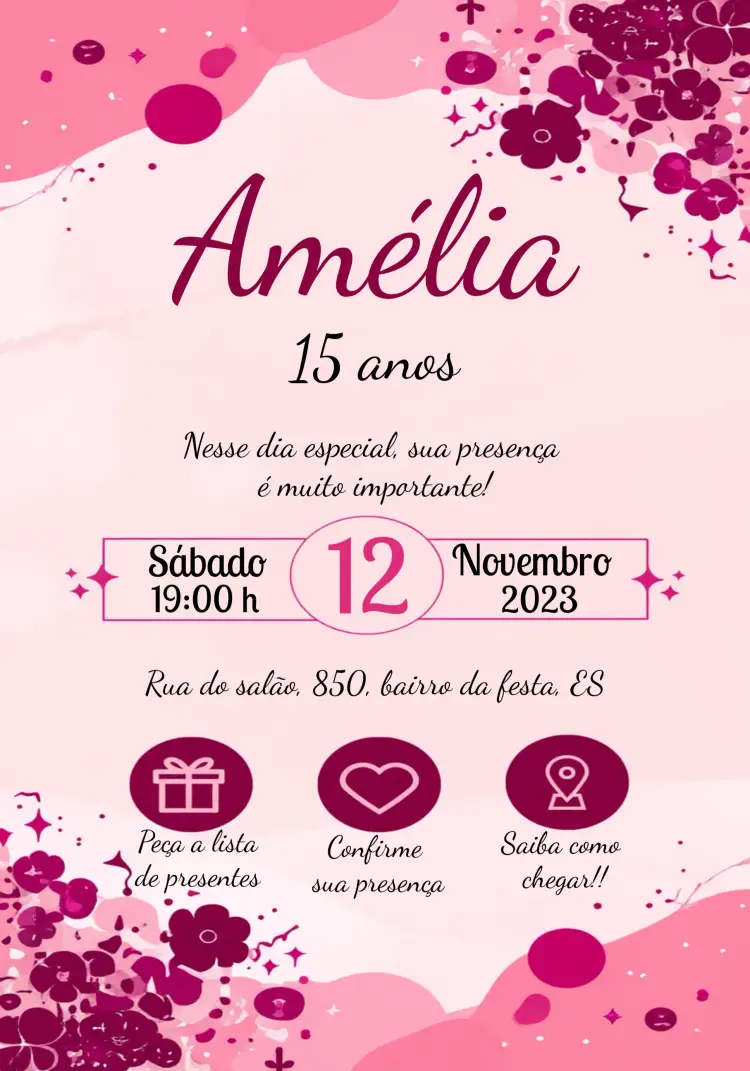 Convite 15 Anos Glitter Preto