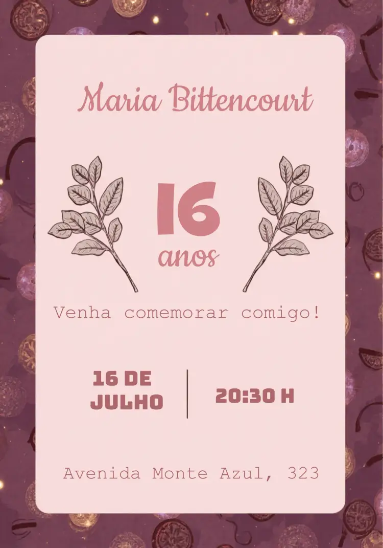 Convite 15 Anos Glitter Rosa – tema 15 anos glitter, rosa, elegante, floral, moderno, sophisticated