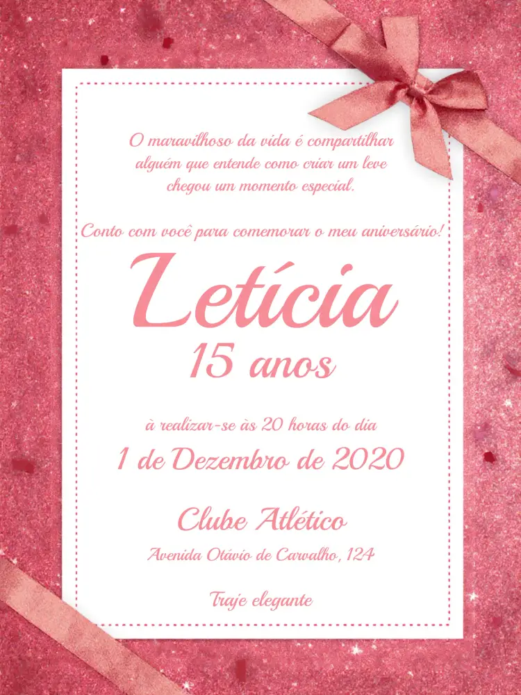 Convite 15 Anos Glitter Rosa Delicado