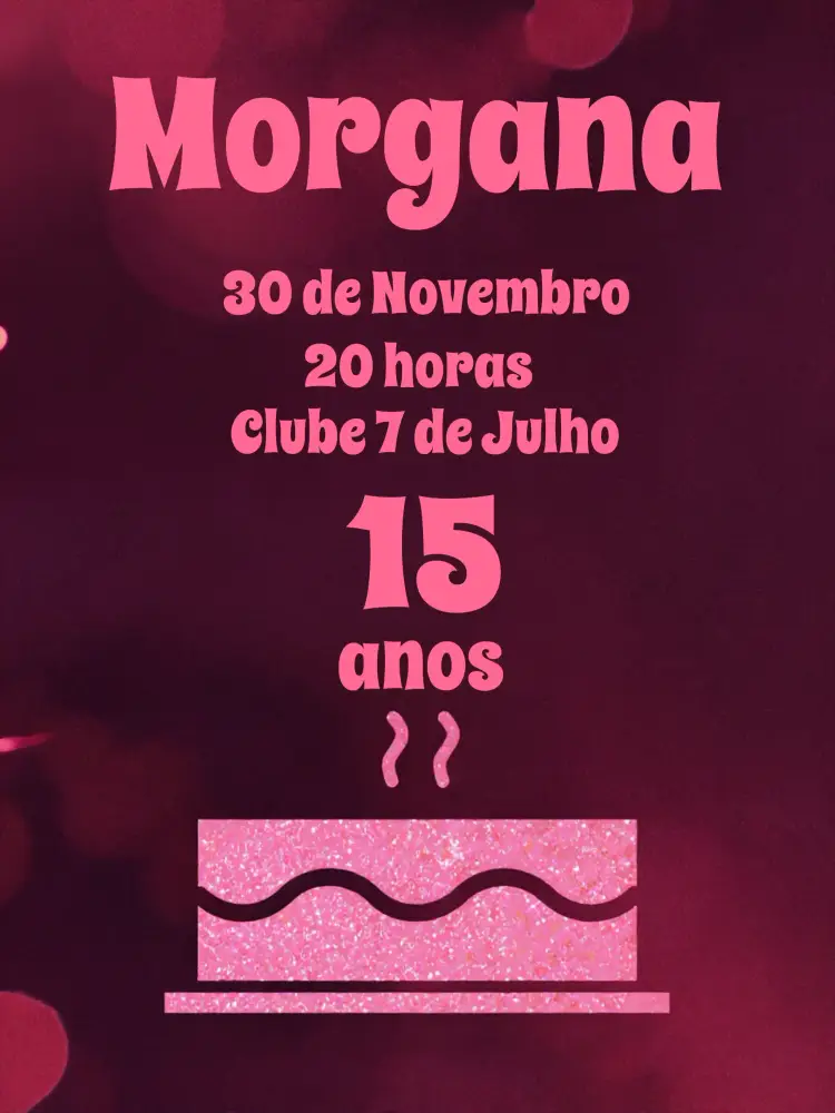 Convite 15 Anos Glitter - Rosa E Preto Bolo