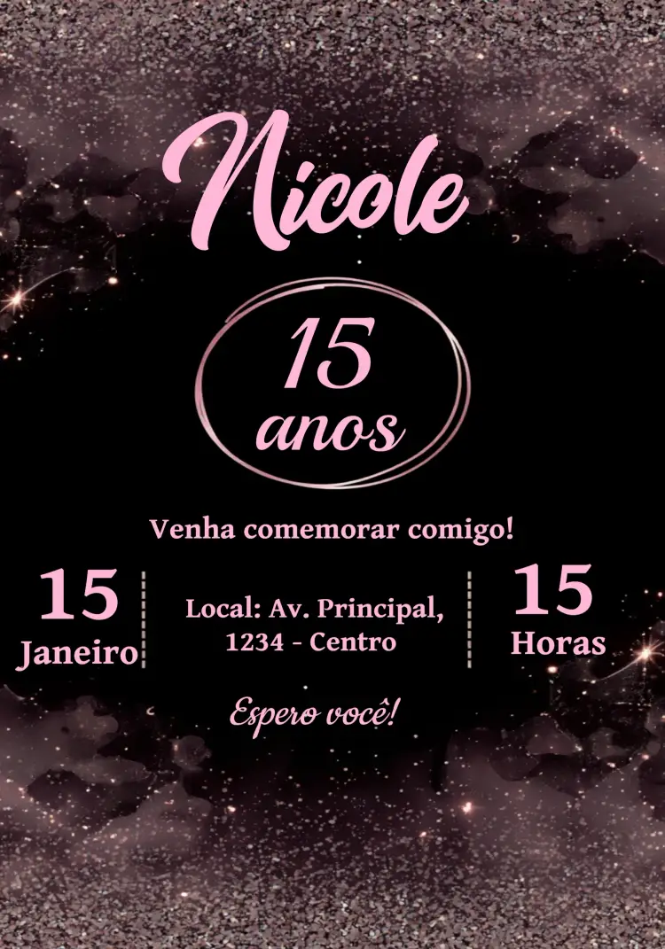 Convite 15 Anos Glitter Rose