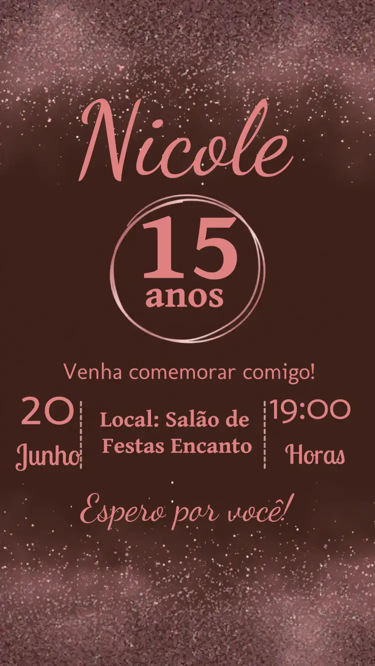 Convite 15 Anos Glitter Rosê – tema 15 anos glitter, rosê, preto, moderno, elegante, chic
