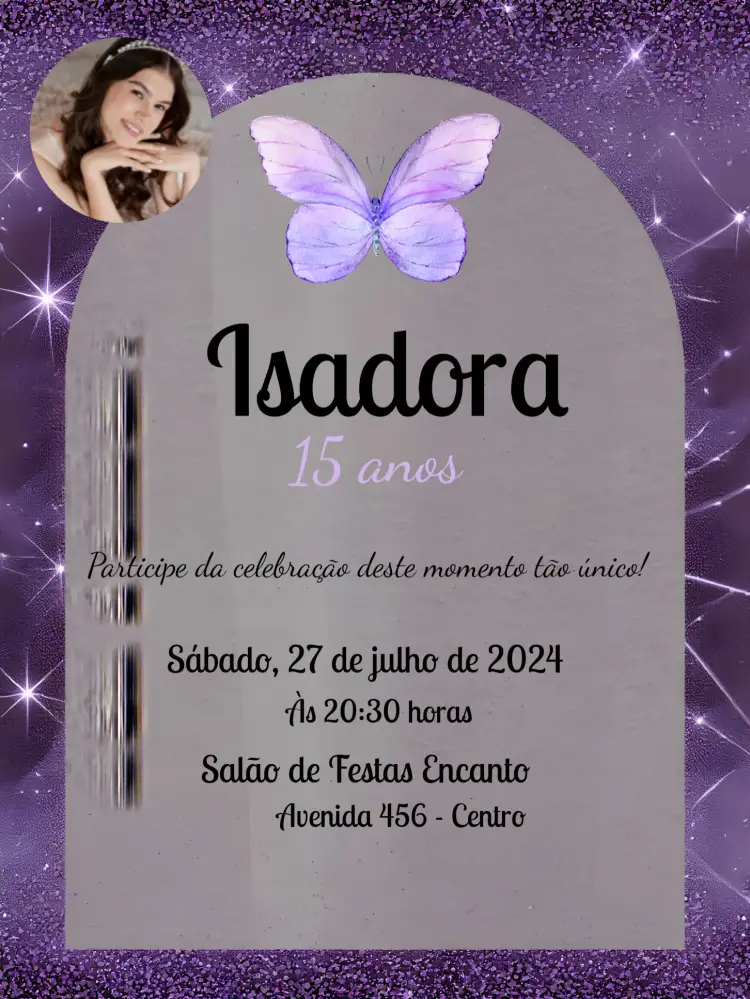 Convite 15 Anos Lilás Com Foto Adulto