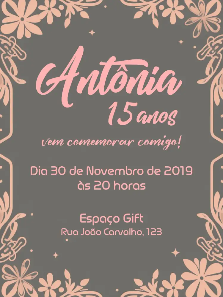 Convite 15 Anos - Mandala Rosa Hippie – tema 15 anos rosa, hippie, boho, mandala, cinza, arabescos