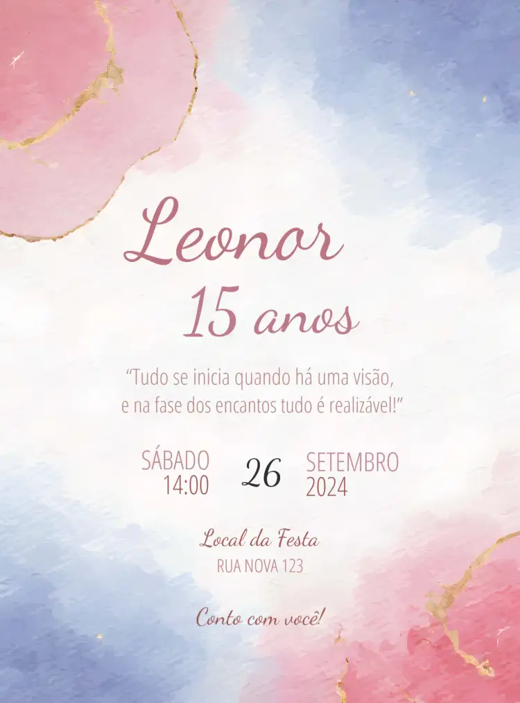 Convite 15 Anos Marmorizado Digital – tema 15 anos marmorizado, glitter, rosa, dourado, elegante, moderno