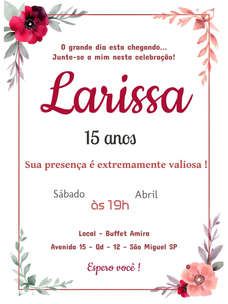 Convite 15 Anos Marsala Floral Quinze – tema 15 anos floral, marsala, romântico, elegante, moderno, vintage