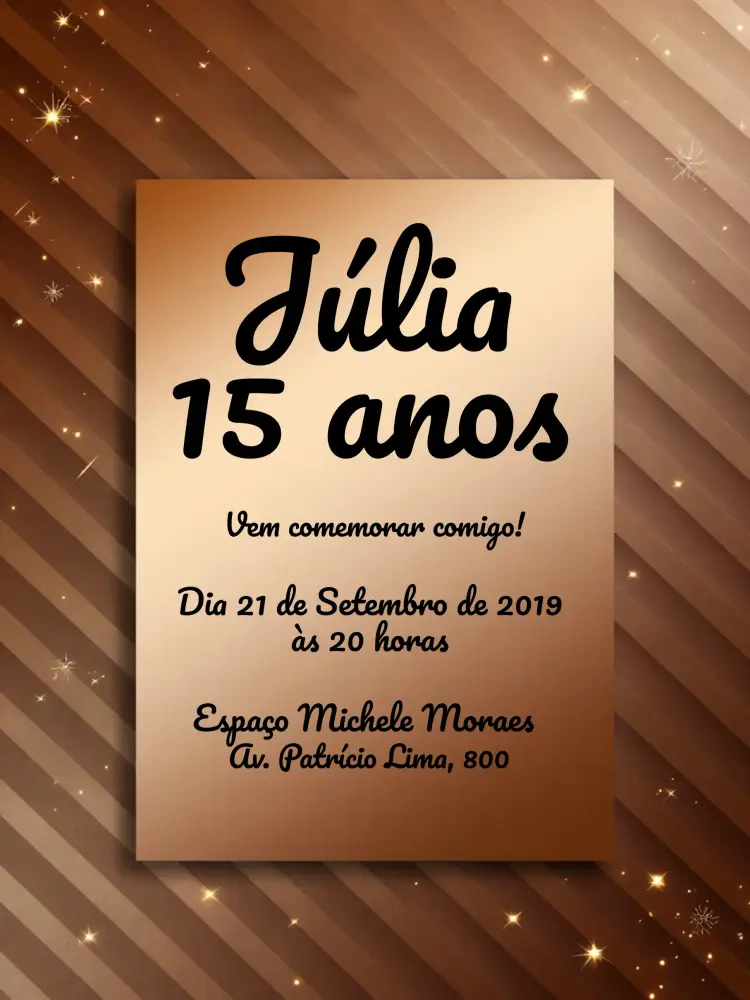 Convite 15 Anos Minimalista - Rosê Gold Listrado Preto