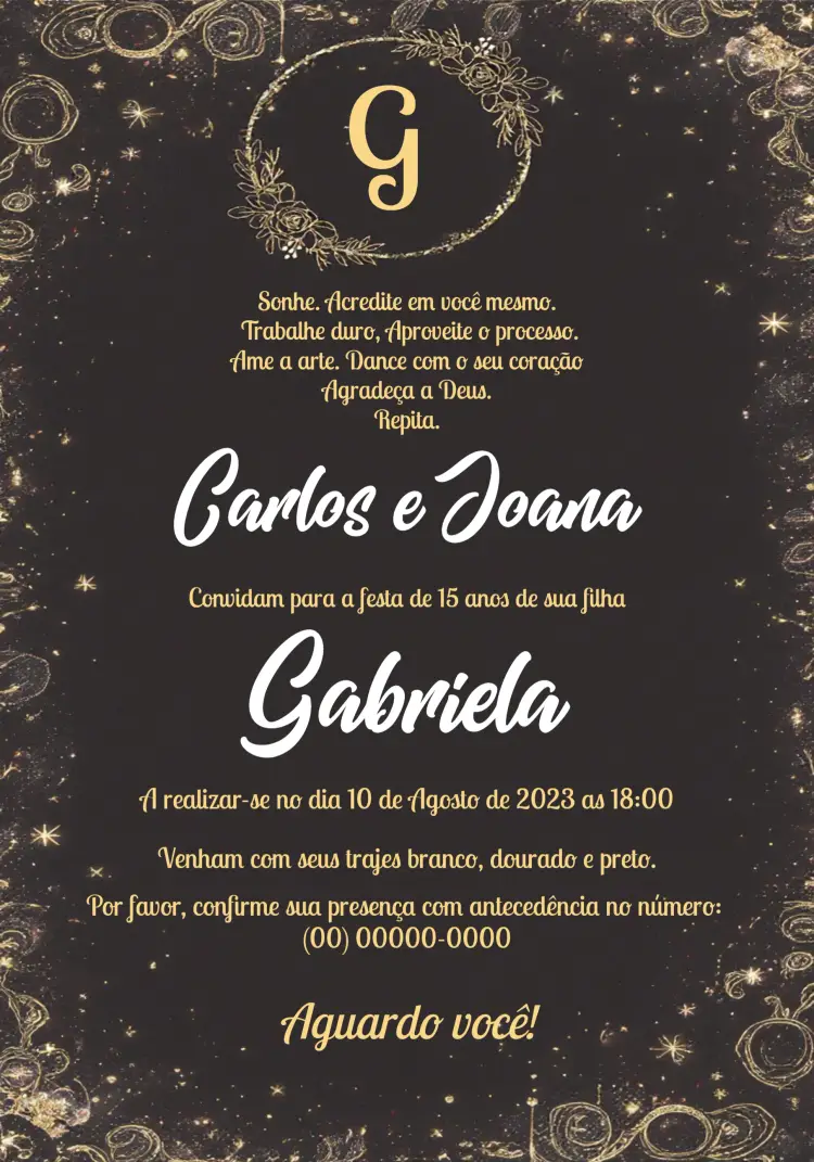 Convite 15 Anos Monografia Dourado